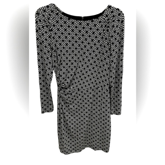 LOFT Polka Dot Dress MP | Ruched Side | Stretchy Black White | Cottagecore Chic - Picture 1 of 3